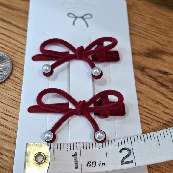 Maroon Red Velvet Bow Hair Clip - Picture 3 of 5
